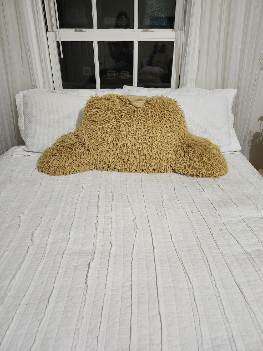 Mustard Yellow Shag Bed Backrest Pillow